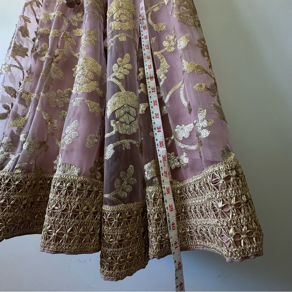 Blush Embroidered Indian Wedding Two Piece Dress with Gold Accents - Picture 9 of 16
